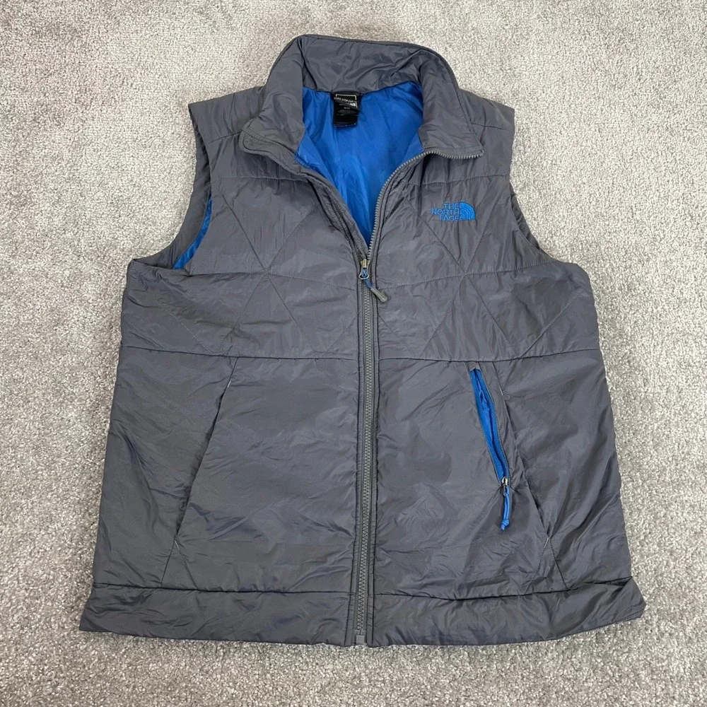 North Face Vest Mens Medium Quilted Nylon Hiking Outdoors Gray Blue